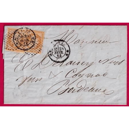 N°13 CERCLE DE POINTS PARIS 1862 POUR BORDEAUX  LETTRE COVER FRANCE