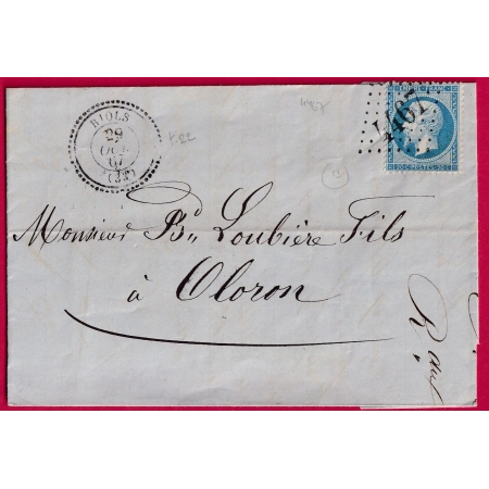 N°22 GC 4467 RIOLS HERAULT CAD TYPE 22 INDICE 13 POUR OLORON BASSES PYRENEES LETTRE COVER FRANCE