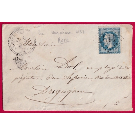 N°29 GC 4137 LA VERDIERE VAR CAD TYPE 22 POUR DRAGUIGNAN INDICE 12 LETTRE COVER FRANCE