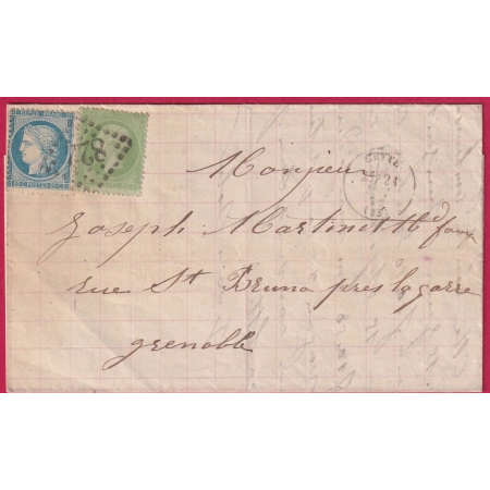 N°20 + 35  GC 822 CETTE HERAULT 21 MAI 1872 POUR GRENOBLE LETTRE COVER FRANCE