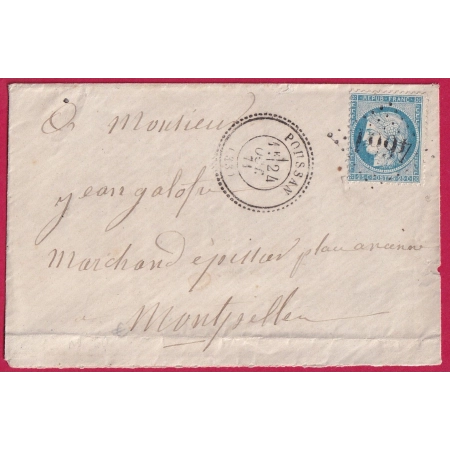 N°60 GC 4661 POUSSAN HERAULT CAD TYPE 24 POUR MONTPELLIER INDICE 13 LETTRE COVER FRANCE