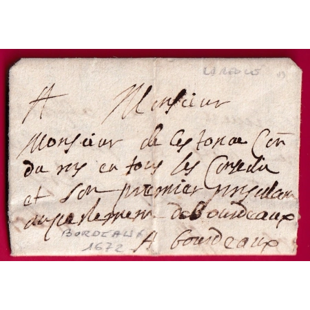 LETTRE DE LA REOLE GIRONDE 1672 POUR BORDEAUX LETTRE COVER FRANCE