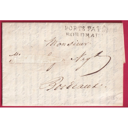MARQUE PORT PAYE BORDEAUX 1817 GIRONDE INDICE 17 POUR BORDEAUX LETTRE LOCALE LETTRE COVER FRANCE