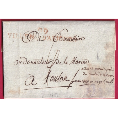 MARQUE 29 VILLENEUVE LES AVIGNONS GARD AN7 1799 CONTRE SEING ADmon CANTON ARAMON INDICE 16 LETTRE COVER FRANCE