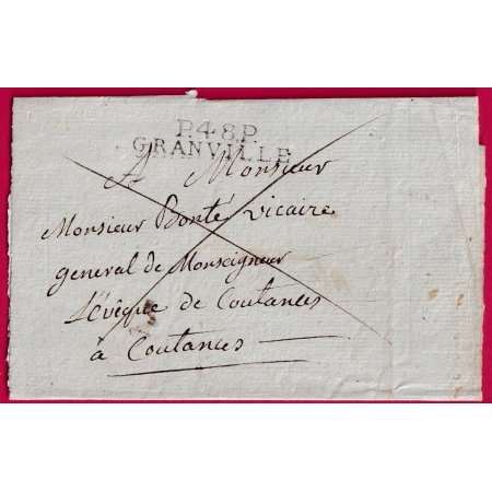 MARQUE P48P GRANVILLE MANCHE POUR COUTANCES 1806 INDICE 9 LETTRE COVER FRANCE