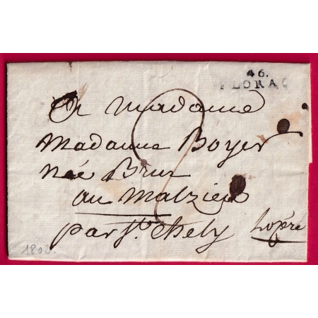 MARQUE 46 FLORAC 25X7 LOZERE 802 POUR MALZIEU VILLE ST CHELY AN11 1803 INDICE 14 LETTRE COVER FRANCE