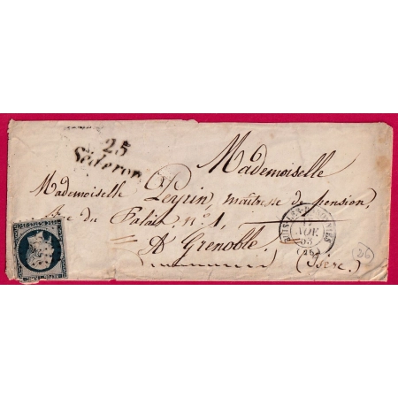 N°10 PC 2856 + CURIVE 25 SEDERON DROME T15 BUIS LES BARONNIES POUR GRENOBLE ISERE 1853 LETTRE COVER FRANCE