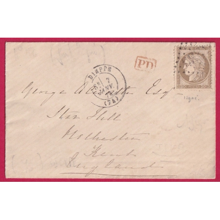 N°56 GC 1299 DIEPPE SEINE INFERIEURE POUR ROCHESTER ENGLAND ANGLETERRE LETTRE COVER FRANCE