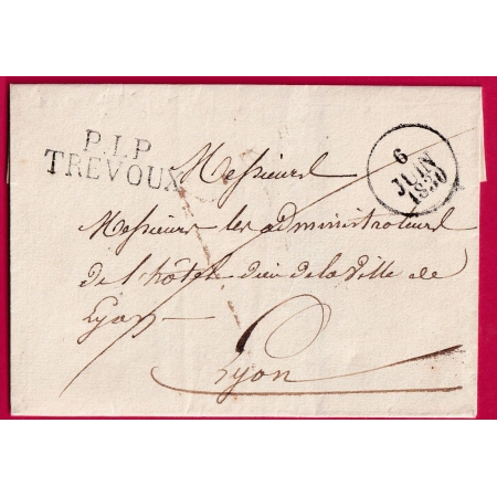 MARQUE P1P TREVOUX AIN 1830 POUR LYON INDICE 11 LETTRE COVER FRANCE