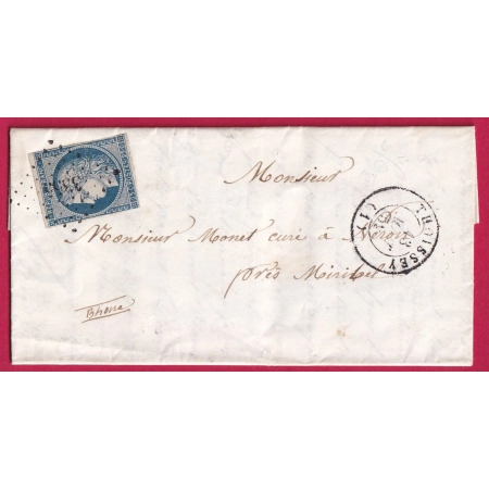 N°4 PC 3355 THOISSEY AIN CURSIVE MIRIBEL EN ARRIVE LETTRE COVER FRANCE