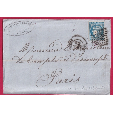 N°46B GC 2659 NIMES GARD POUR PARIS ARRIVE 12 MARS 1871 LETTRE COVER FRANCE