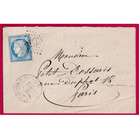 N° 60 GC 3875 ST TRIVIER SUR MOIGNANS POUR PARIS LETTRE COVER FRANCE INDICE 15