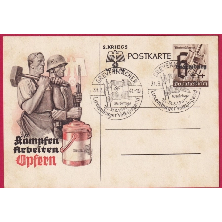 LUXEMBOURG GREVENMACHER 1941 SUR ENTIER NAZI SURCHARGE LUXEMBOURG WW2