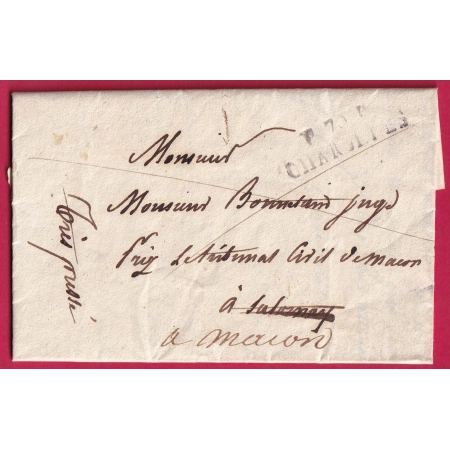 MARQUE P70P CHAROLLES 33X9 INDICE 14 SAONE ET LOIRE POUR SALORNAY REEXP MACON 1816 LETTRE COVER FRANCE