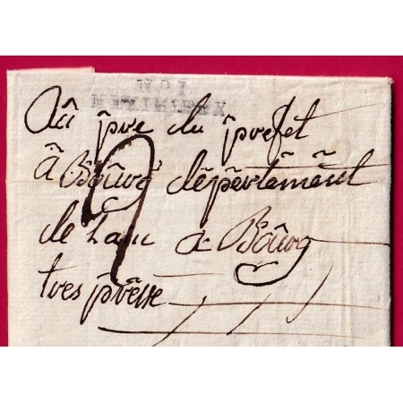 MARQUE N°1 MEXIMIEUX AIN TEXTE SUR CENDRIN PILLAGE DE LA MALLE POSTE DE 1801 POUR BOURG EN BRESSE LETTRE COVER FRANCE