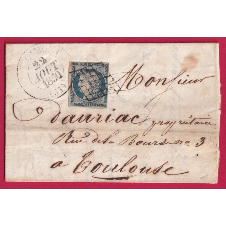 N°4 GRILLE CAD TYPE 13 GIMONT GERS POUR TOULOUSE 1850 HAUTE GARONNE INDICE 18 LETTRE COVER FRANCE