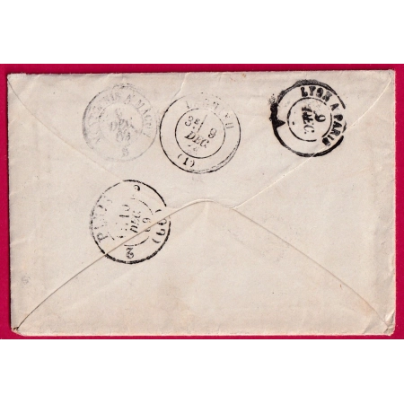 N°28 CAD TYPE 17 LAGNIEU AIN POUR ST SORLIN TAXE REEXPEDITION 2 POUR PARIS 1869