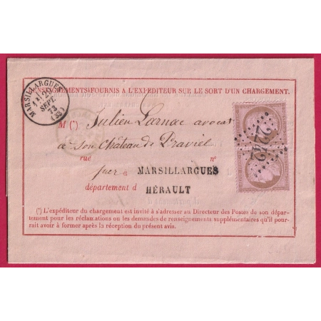 N°58 GC 2242 MARSILLARGUES HERAULT AVIS DE CHARGEMENT LETTRE COVER FRANCE