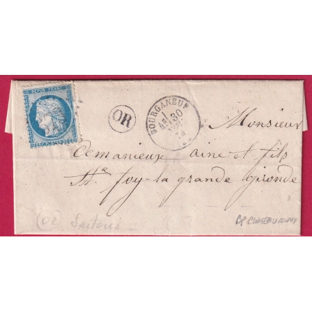 N°60 GC 573 BOURGANEUF CREUSE OR SARTOUX ?? BUREAU PASSE CHATEAUROUX INDRE LETTRE COVER FRANCE