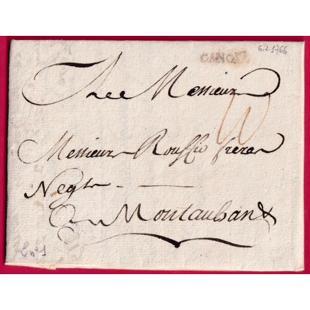 MARQUE GANGES LOIRET LENAIN N°1 1766 POUR MONTAUBAN TARN ET GARONNE INDICE 13 LETTRE COVER FRANCE
