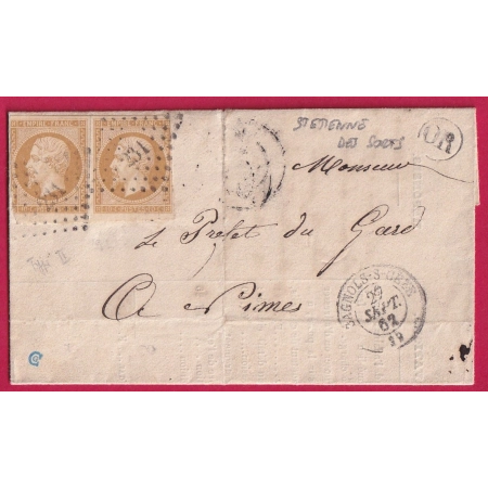 N°13B PC 231 BAGNOLS SUR CEZE GARD OR ST ETIENNE DES SORTS POUR NIMES LETTRE COVER FRANCE