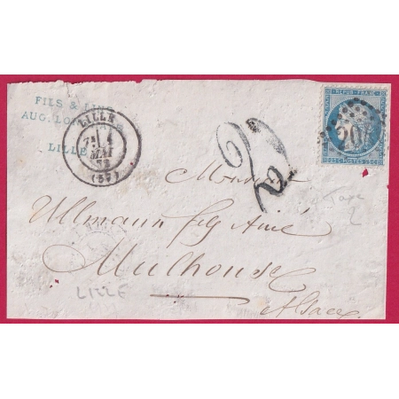 N°60 LILLE NORD POUR MULHOUSE TAXE ALLEMANDE 2 DEVANT DE LETTRE FRONT COVER FRANCE