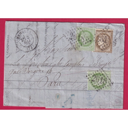 N°56 + 53 X2 GC 2168 NEMOURS SEINE ET MARNE POUR PARIS LETTRE COVER FRANCE