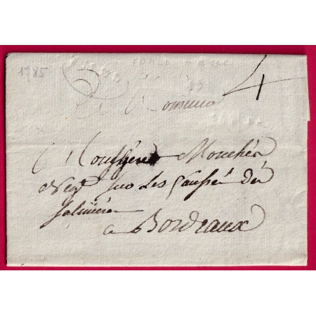 MARQUE A SEC FUMEL LOT ET GARONNE 1785 POUR BORDEAUX LENAIN N°1A INDICE 14 LETTRE COVER FRANCE