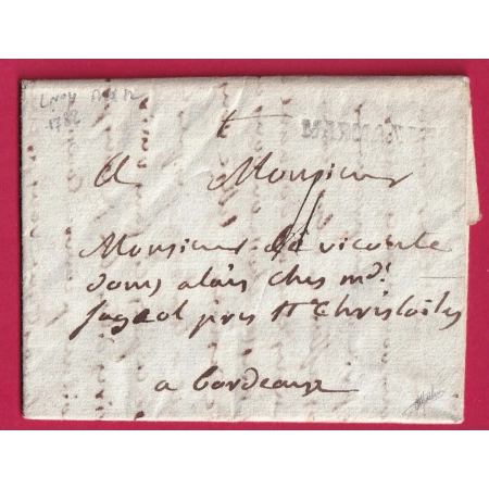 MARQUE MARMANDE LOT ET GARONNE 1782 LENAIN N°4 INDICE 12 POUR BORDEAUX LETTRE COVER FRANCE