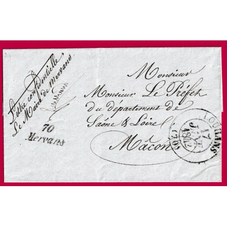 CURSIVE 70 MERVANS SAONE ET LOIRE EN FRANCHISE DU MAIRE POUR MACON TYPE 13 LOUHANS 1842 INDICE 10 LETTRE COVER FRANCE