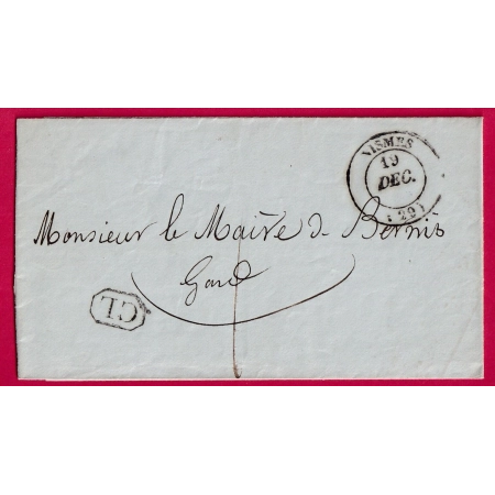 CAD TYPE 14 NIMES GARD ECHOPPE CL NOIR TAXE LOCALE 1 POUR BRENIS 1841 LETTRE COVER FRANCE