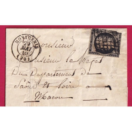 N°3 GRILLE MONTCENIS SAONE ET LOIRE  POUR MACON INDICE 19 LETTRE COVER FRANCE