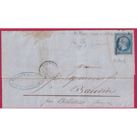N°14A BLEU SUR LILAS PC 713 CHAMPAGNOLE JURA POUR BAUDIN LETTRE COVER FRANCE