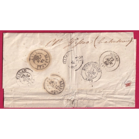 LETTRE LOCALE MONTPELLIER HERAULT TAXE 1 REEXPEDIEE TAXE 30 MILLAU AVEYRON 1859 LETTRE COVER FRANCE