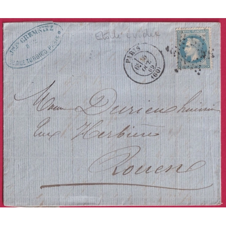 N°29 PARIS ETOILE EVIDEE BUREAU CENTRAL POTHION 3641 INDICE 13 POUR ROUEN SEINE INFERIEURE LETTRE COVER FRANCE