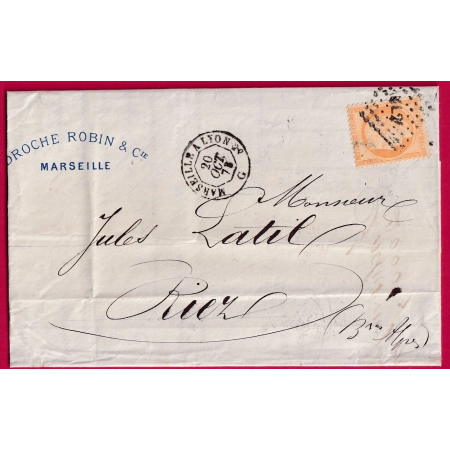 N°38 AMBULANT DE JOUR MARSEILLE A LYON MARSEILLE POUR RIEZ BASSES ALPES LETTRE COVER FRANCE