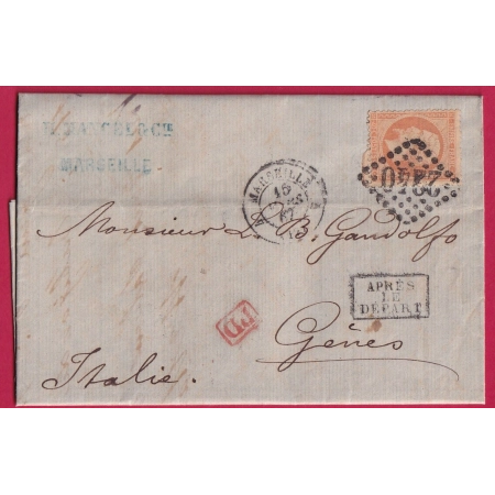 N°23 GC 2240 MARSEILLE 4 12 4 POUR GENES ITALIE GENOVA ITALIA LETTRE COVER FRANCE
