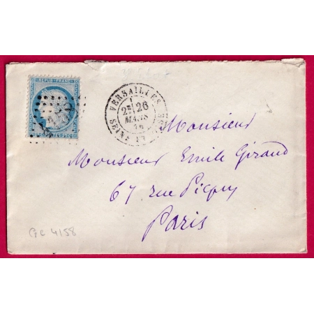 N°60 CAD TYPE 18 17 BIS GC 4158 VERSAILLES SEINE ET OISE POUR PARIS LETTRE COVER FRANCE