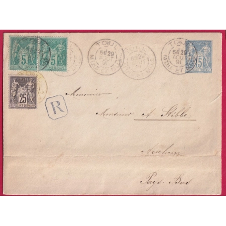 ENTIER SAGE 15C N°75 PAIRE 97 DAGUIN JUMELE TOUL MEURTHE ET MOSELLE POUR ARNHEIM PAYS BAS LETTRE COVER FRANCE