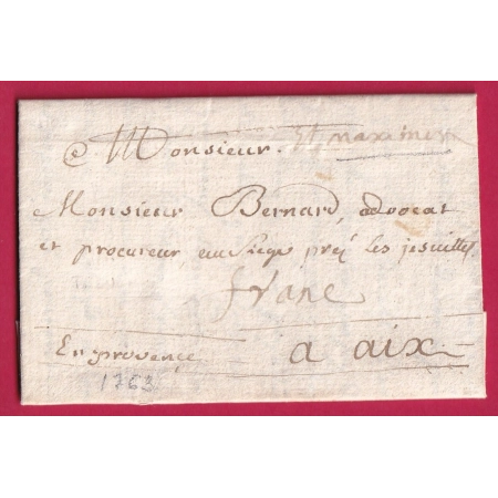 MARQUE FRANC ST MAXIMIN VAR 1763 LENAIN N°3 INDICE 17 TEXTE DU 1ER JANVIER 1763 POUR AIX LETTRE COVER FRANCE