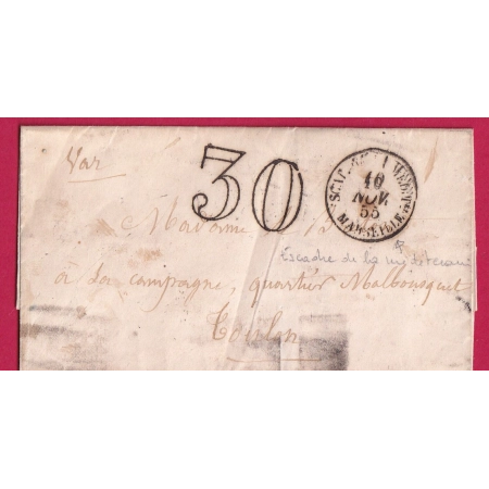 CAD ESCADRE DE LA MEDITERRANEE 1855 TAXE 30 POUR TOULON INDICE 16 LETTRE COVER FRANCE