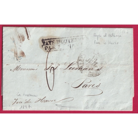 MARQUE PAYS OUTREMER PAR LE HAVRE TEXTE LA HAVANE CUBA 1837 VOIE DU HAVRE POUR PARIS LETTRE COVER FRANCE