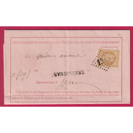 N°29 GC 1349 DRAGUIGNAN VAR AVIS DE CHARGEMENT DE COGOLIN LETTRE COVER FRANCE