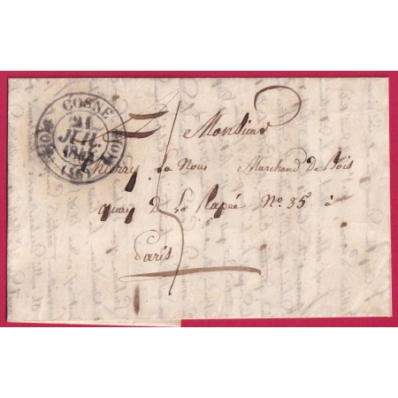 CAD TYPE 11 COSNE NIEVRE POUR PARIS 1844 INDICE 7 LETTRE COVER FRANCE