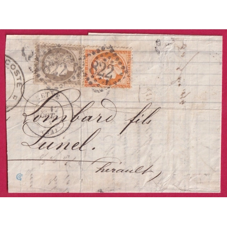 N°38 56 GC 822 CETTE HERAULT POUR LUNEL TRIPLE PORT LETTRE COVER FRANCE