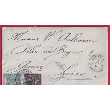 MARTINIQUE FORT DE FRANCE 1901 OBLITERATION SUISSE SUR TIMBRE LIGNE D PAQ FR N°1 LETTRE COVER FRANCE