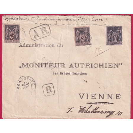 N°89 97X2 CAD VESCOVATO CORSE DATEE DE PORRI RECOMMANDEE POUR VIENNE WIEN AUTRICHE AUSTRIA LETTRE COVER FRANCE