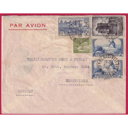 N°392 393 311 284A PARIS 1940 POUR MONTEVIDEO URUGUAY RECOMMANDE PAR AVION LETTRE COVER FRANCE