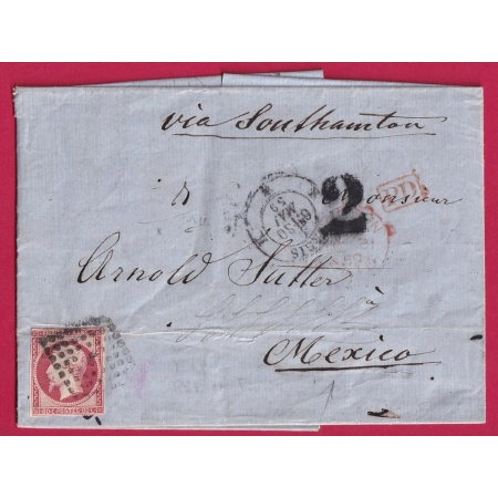 N°17B PARIS BUREAU K POUR MEXICO MEXIQUE VOIE ANGLAISE LETTRE COVER FRANCE