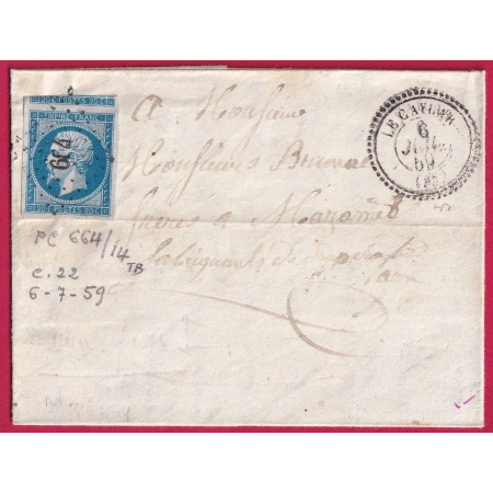 N°14 SUPERBE UN VOISIN PC 664 LE CAYLAR CAD TYPE 22 HERAULT POUR MAZAMET TARN LETTRE COVER FRANCE